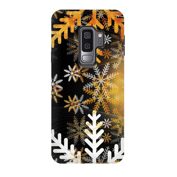 Galaxy S9 plus StrongFit Golden white snowflakes - Christmas by Oana 