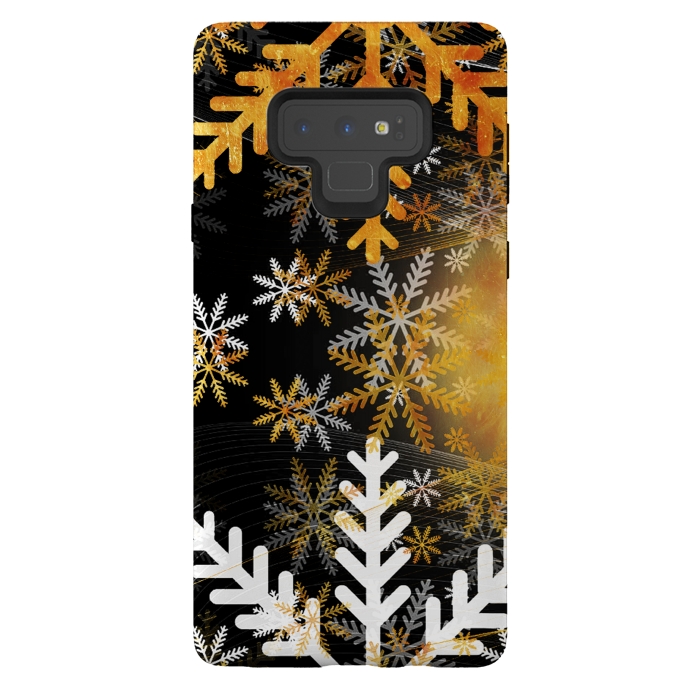 Galaxy Note 9 StrongFit Golden white snowflakes - Christmas by Oana 