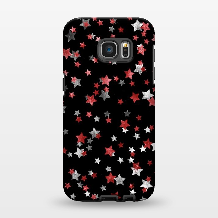Galaxy S7 EDGE StrongFit Metallic silver copper party stars on black by Oana 