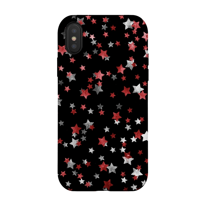 iPhone Xs / X StrongFit Metallic silver copper party stars on black by Oana 
