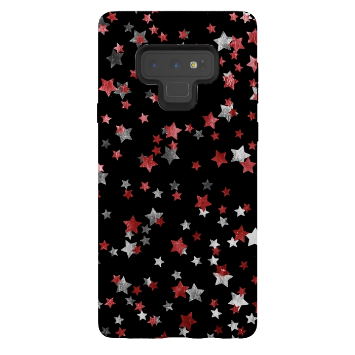 Galaxy Note 9 StrongFit Metallic silver copper party stars on black by Oana 