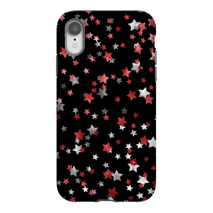 iPhone Xr StrongFit Metallic silver copper party stars on black by Oana 