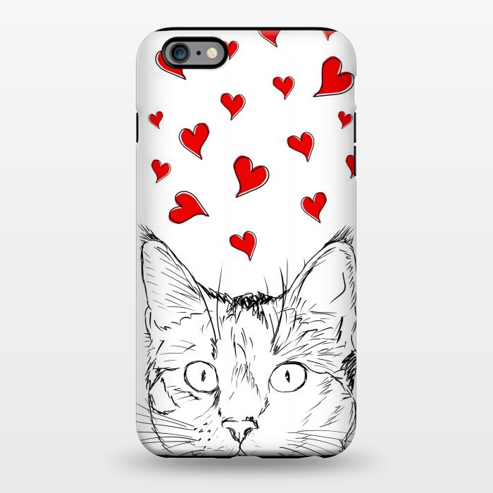 iPhone 6/6s plus StrongFit Cute line art cat and red hearts by Oana 
