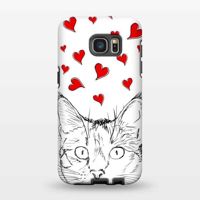 Galaxy S7 EDGE StrongFit Cute line art cat and red hearts by Oana 