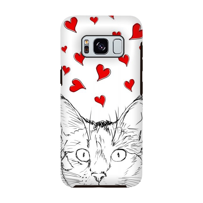Galaxy S8 StrongFit Cute line art cat and red hearts by Oana 