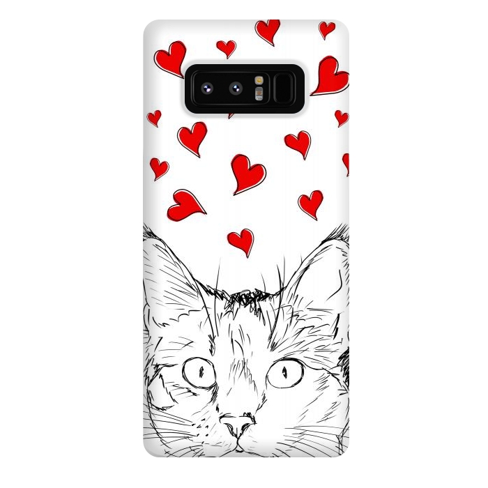 Galaxy Note 8 StrongFit Cute line art cat and red hearts by Oana 