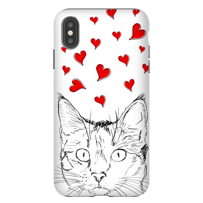 iPhone Xs Max StrongFit Cute line art cat and red hearts by Oana 