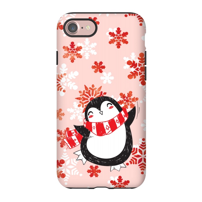 iPhone 7 StrongFit Happy penguin and metallic snowflakes - winter illustration by Oana 
