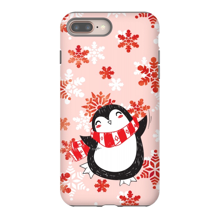 iPhone 7 plus StrongFit Happy penguin and metallic snowflakes - winter illustration by Oana 