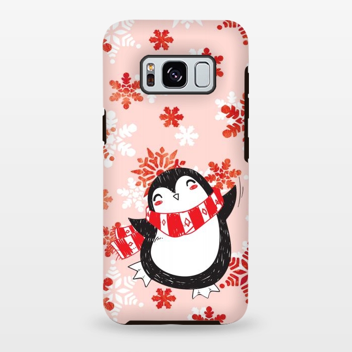 Galaxy S8 plus StrongFit Happy penguin and metallic snowflakes - winter illustration by Oana 