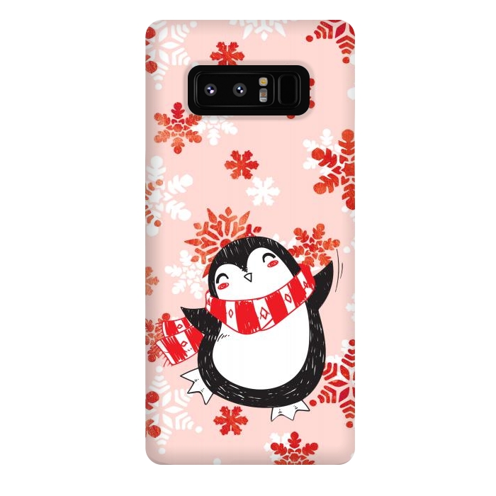 Galaxy Note 8 StrongFit Happy penguin and metallic snowflakes - winter illustration by Oana 