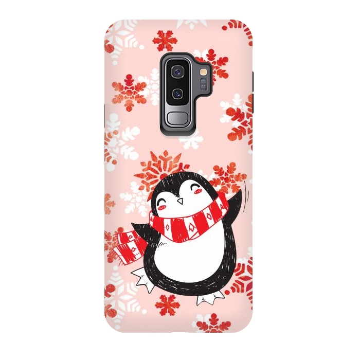 Galaxy S9 plus StrongFit Happy penguin and metallic snowflakes - winter illustration by Oana 