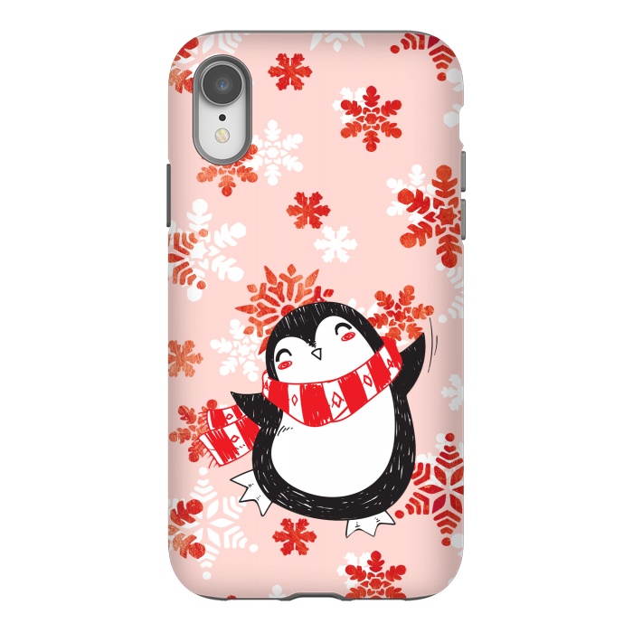 iPhone Xr StrongFit Happy penguin and metallic snowflakes - winter illustration by Oana 