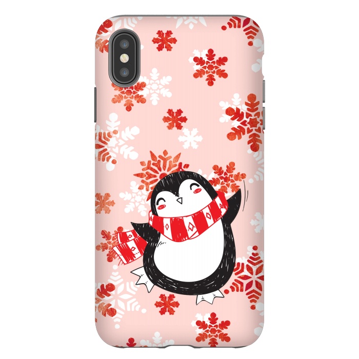 iPhone Xs Max StrongFit Happy penguin and metallic snowflakes - winter illustration by Oana 
