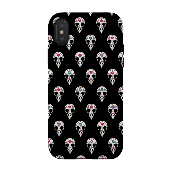 iPhone Xs / X StrongFit Bird sugar skull pattern by Laura Nagel