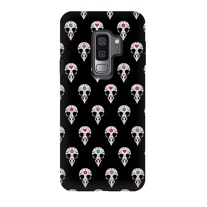 Galaxy S9 plus StrongFit Bird sugar skull pattern by Laura Nagel