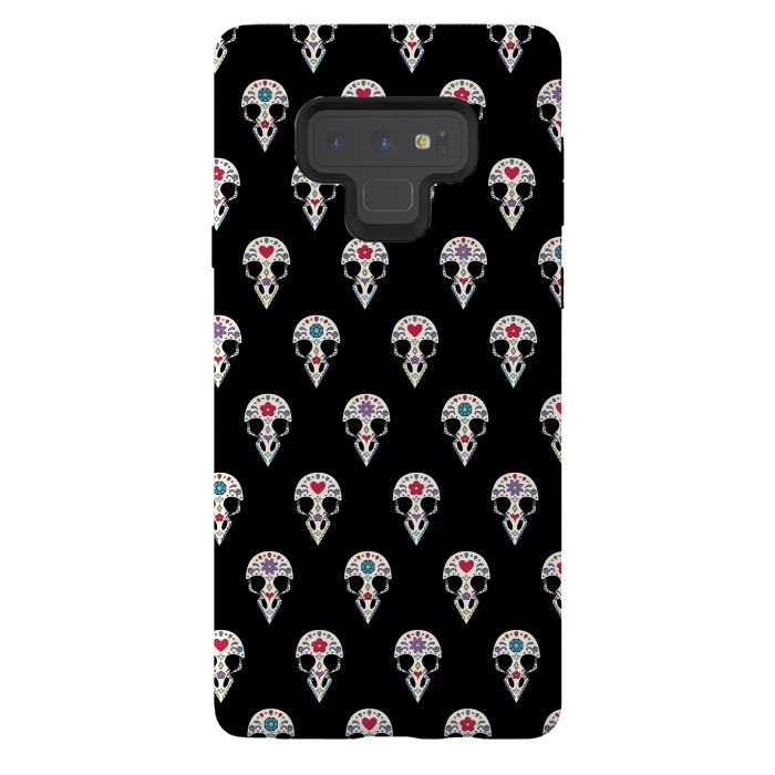 Galaxy Note 9 StrongFit Bird sugar skull pattern by Laura Nagel