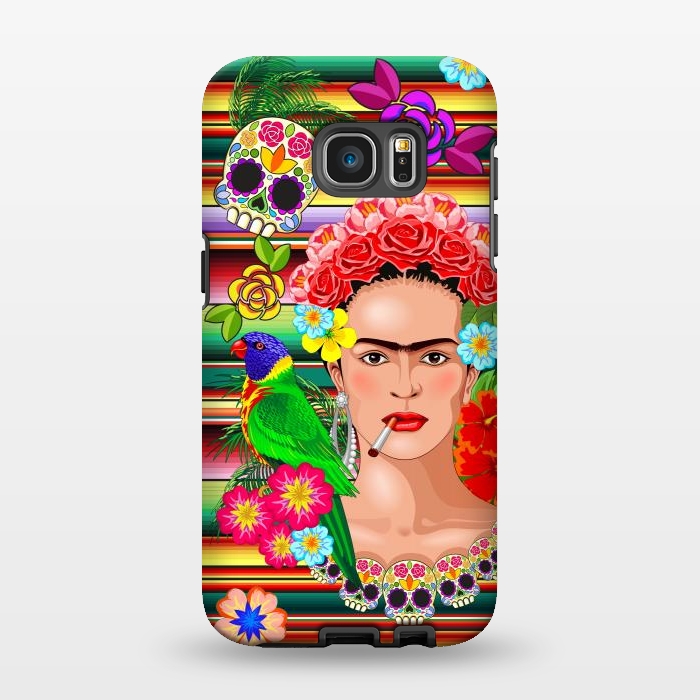 Galaxy S7 EDGE StrongFit Frida Kahlo Floral Exotic Portrait  by BluedarkArt