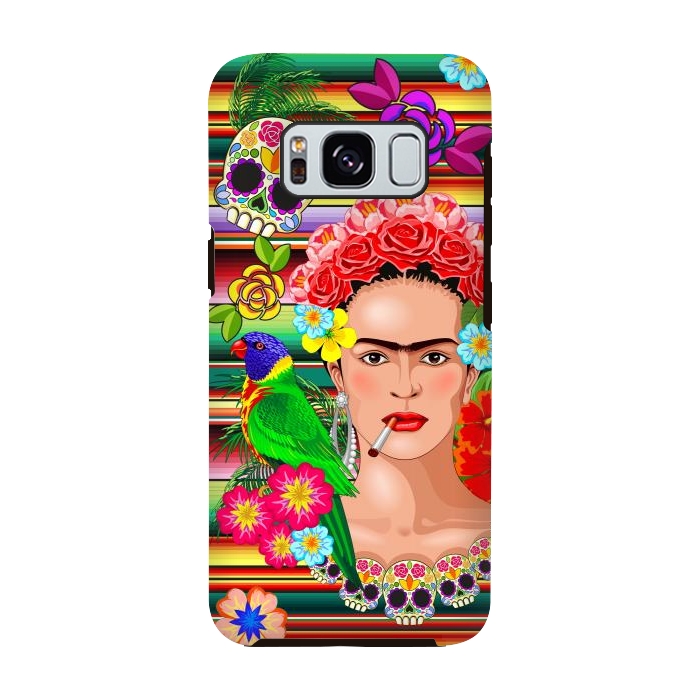 Galaxy S8 StrongFit Frida Kahlo Floral Exotic Portrait  by BluedarkArt