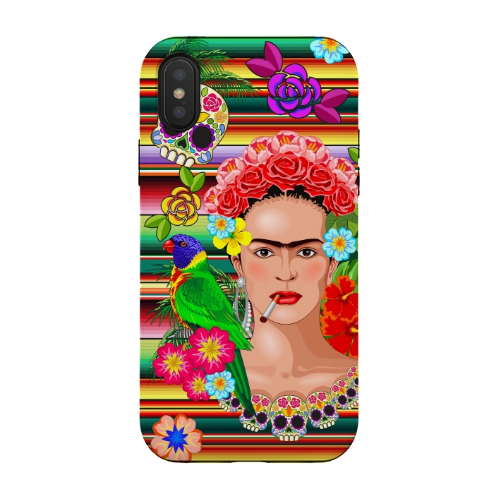 iPhone Xs / X StrongFit Frida Kahlo Floral Exotic Portrait  by BluedarkArt