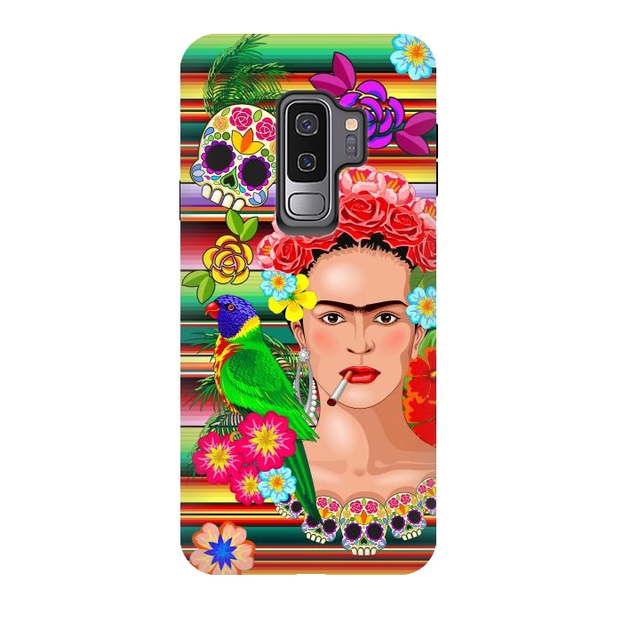 Galaxy S9 plus StrongFit Frida Kahlo Floral Exotic Portrait  by BluedarkArt