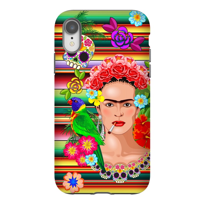 iPhone Xr StrongFit Frida Kahlo Floral Exotic Portrait  by BluedarkArt
