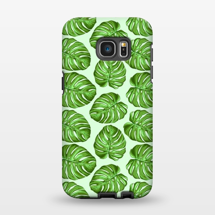 Galaxy S7 EDGE StrongFit Monstera Tropical Leaves Seamless Textile Patten  by BluedarkArt