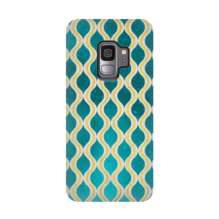 Galaxy S9 StrongFit Gold - Turquoise pattern I by Art Design Works