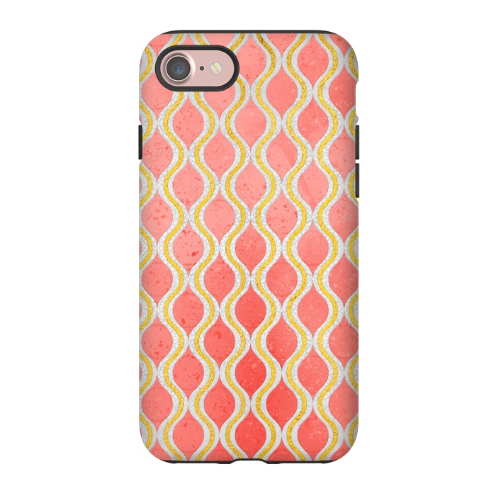 iPhone 7 StrongFit Gold - Living Coral Pattern I by Art Design Works
