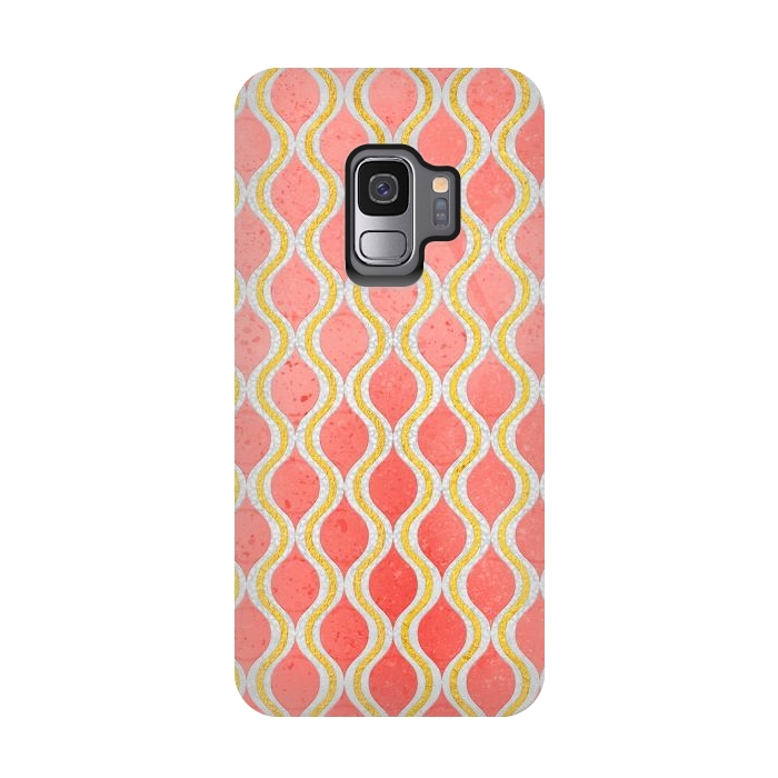 Galaxy S9 StrongFit Gold - Living Coral Pattern I by Art Design Works