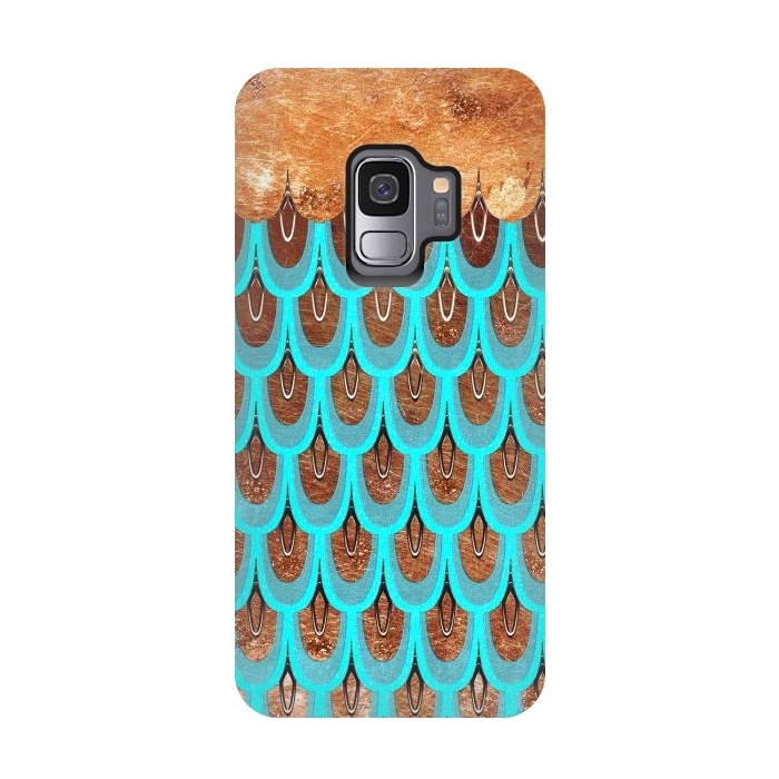 Galaxy S9 StrongFit Copper and Teal Mermaid Scales by  Utart