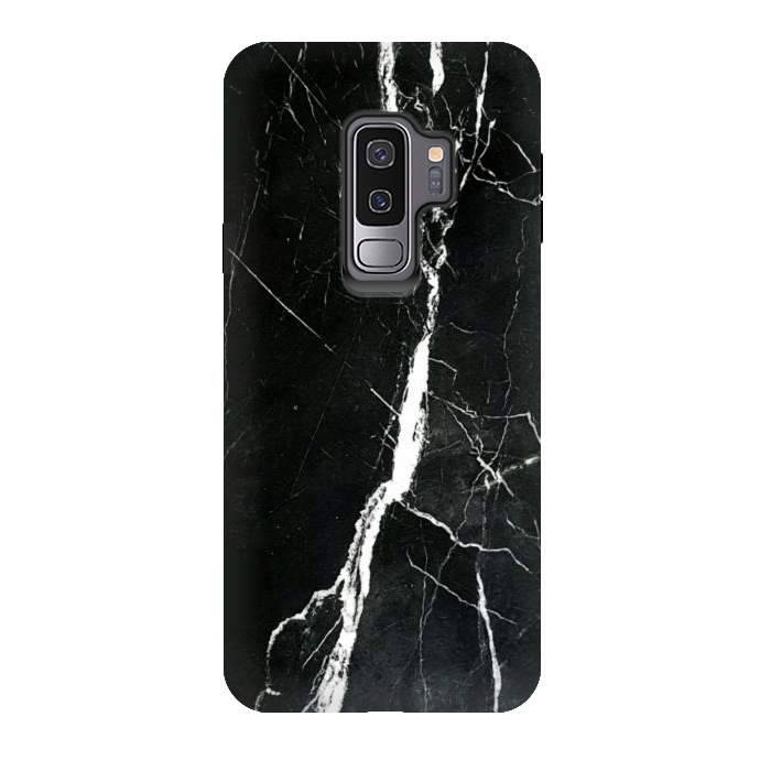 Galaxy S9 plus StrongFit Elegant black marble with white cracks by Oana 