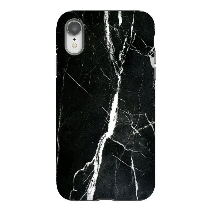 iPhone Xr StrongFit Elegant black marble with white cracks by Oana 