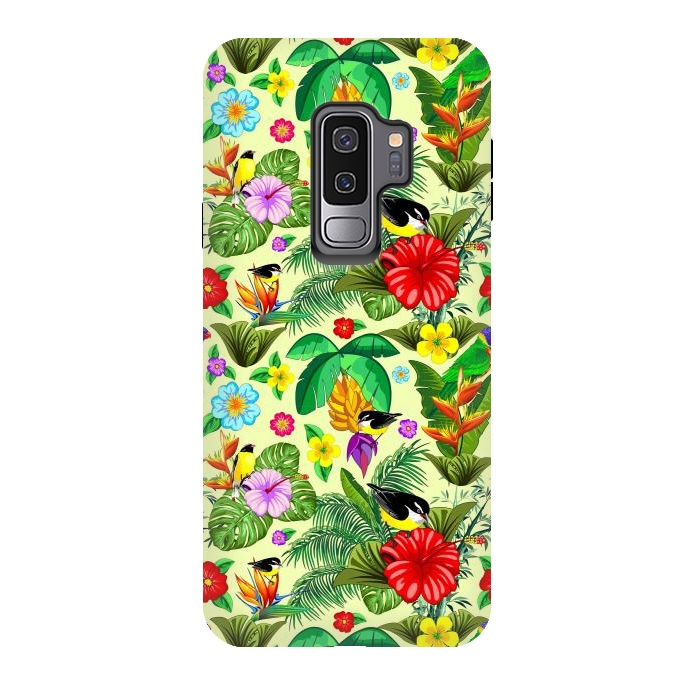 Galaxy S9 plus StrongFit Birds and Nature Floral Exotic Seamless Pattern by BluedarkArt