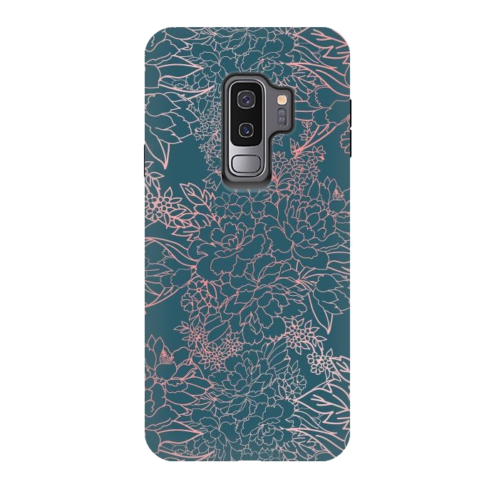 Galaxy S9 plus StrongFit Luxury floral coral strokes doodles design by InovArts
