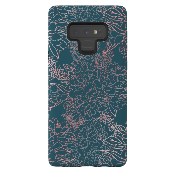 Galaxy Note 9 StrongFit Luxury floral coral strokes doodles design by InovArts