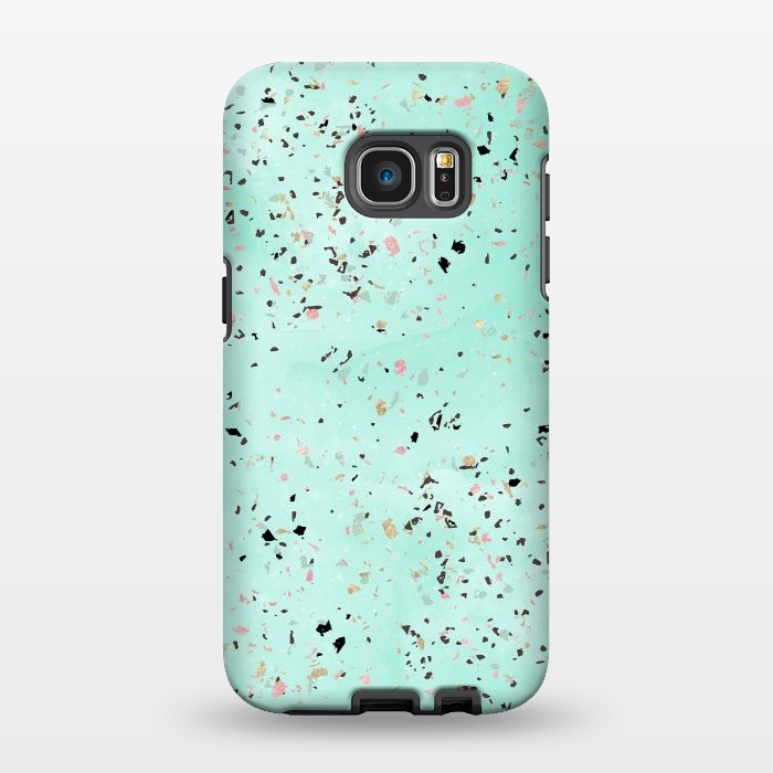 Galaxy S7 EDGE StrongFit Mint and gold marble terrazzo design Confetti  by InovArts