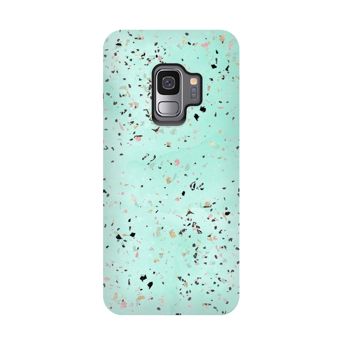 Galaxy S9 StrongFit Mint and gold marble terrazzo design Confetti  by InovArts