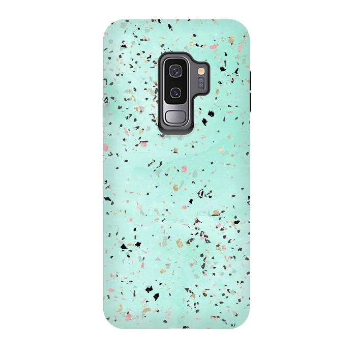 Galaxy S9 plus StrongFit Mint and gold marble terrazzo design Confetti  by InovArts