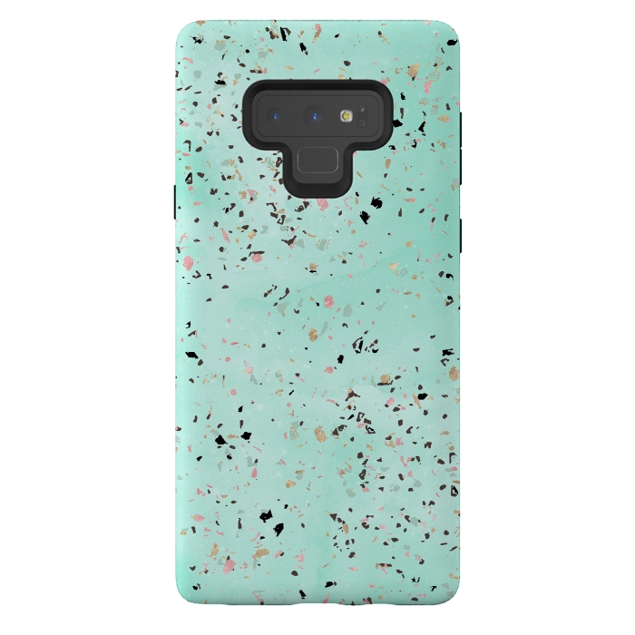 Galaxy Note 9 StrongFit Mint and gold marble terrazzo design Confetti  by InovArts