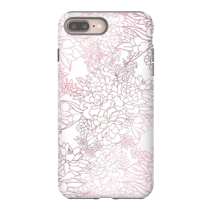 iPhone 7 plus StrongFit Elegant floral rose gold strokes doodles design by InovArts