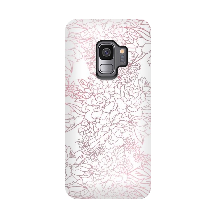 Galaxy S9 StrongFit Elegant floral rose gold strokes doodles design by InovArts