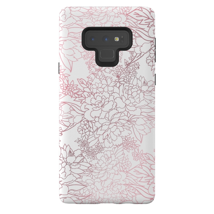 Galaxy Note 9 StrongFit Elegant floral rose gold strokes doodles design by InovArts