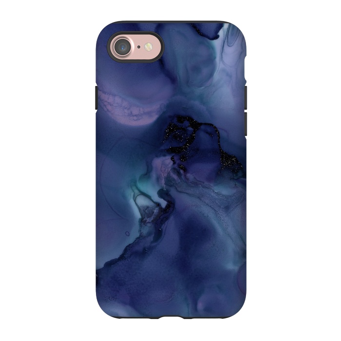 iPhone 7 StrongFit Black Glitter Veins on Blue Ink Marble by  Utart