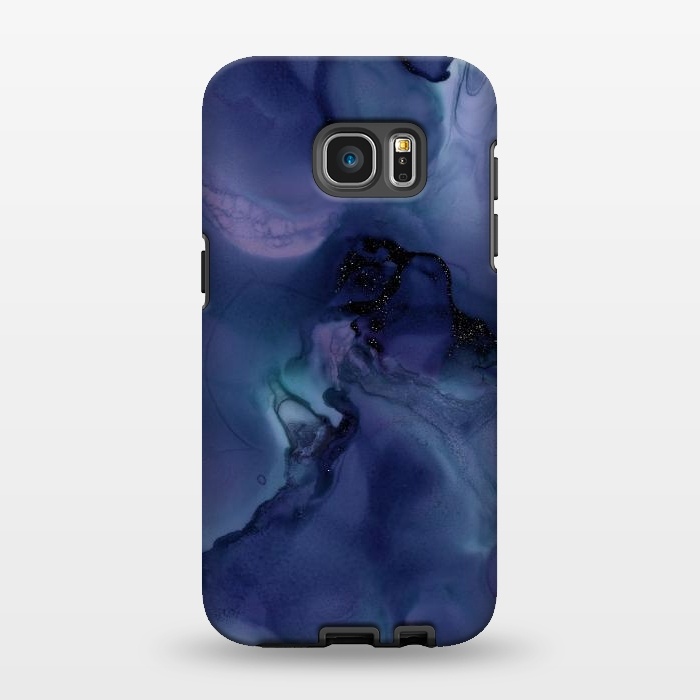 Galaxy S7 EDGE StrongFit Black Glitter Veins on Blue Ink Marble by  Utart