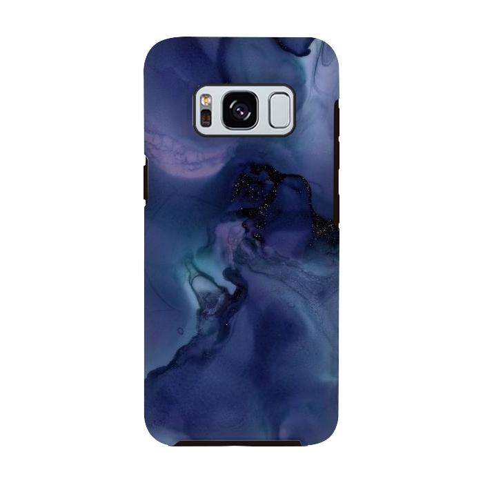 Galaxy S8 StrongFit Black Glitter Veins on Blue Ink Marble by  Utart