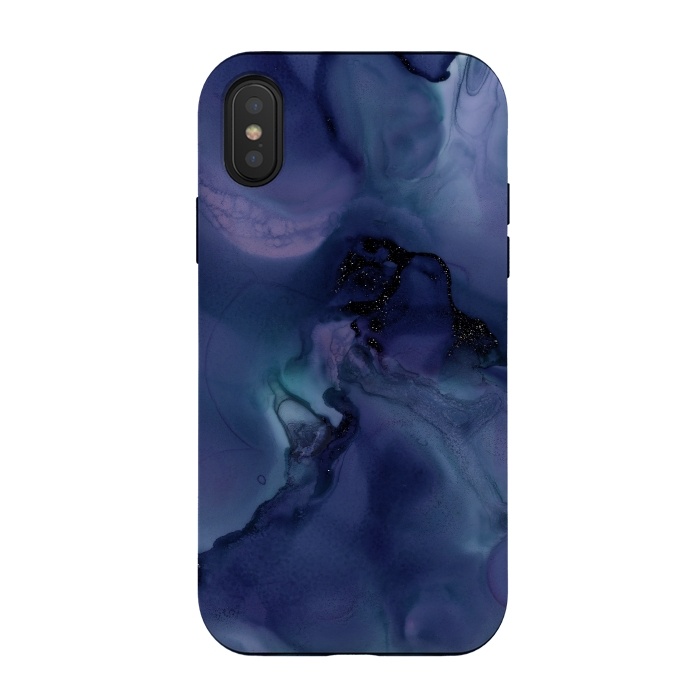 iPhone Xs / X StrongFit Black Glitter Veins on Blue Ink Marble by  Utart