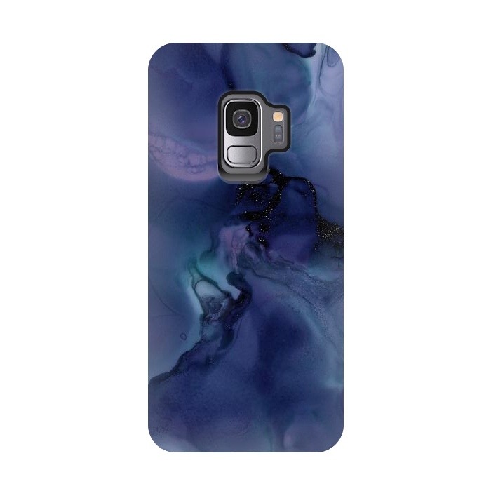 Galaxy S9 StrongFit Black Glitter Veins on Blue Ink Marble by  Utart