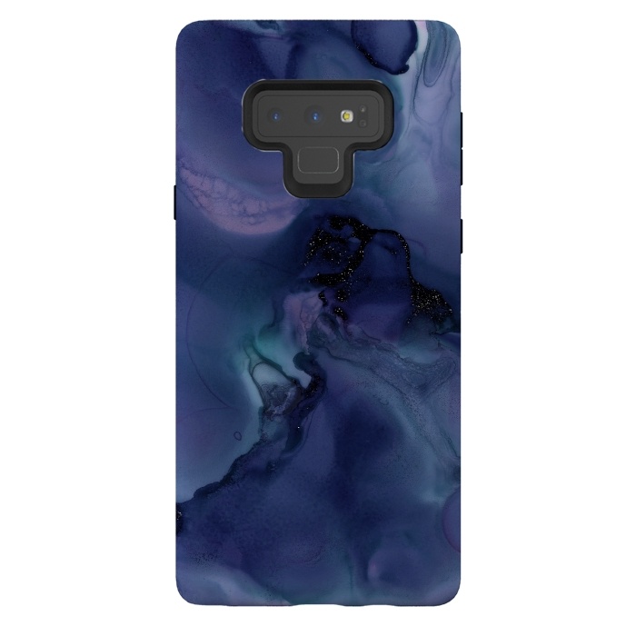Galaxy Note 9 StrongFit Black Glitter Veins on Blue Ink Marble by  Utart