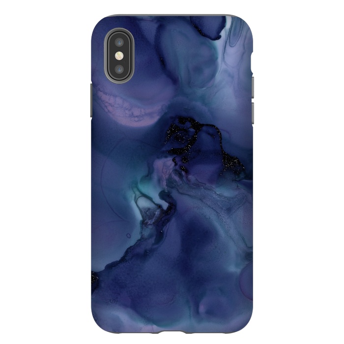 iPhone Xs Max StrongFit Black Glitter Veins on Blue Ink Marble by  Utart